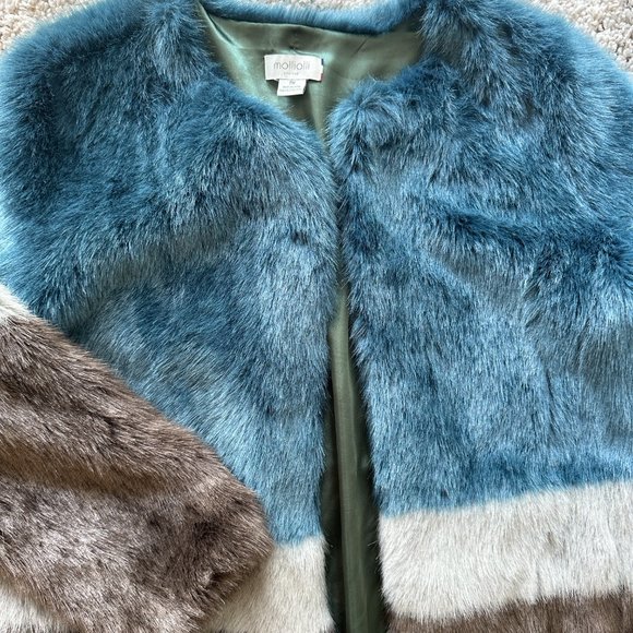 Anthropologie Faux Fur Blue Coat - Size Small - Picture 4 of 8